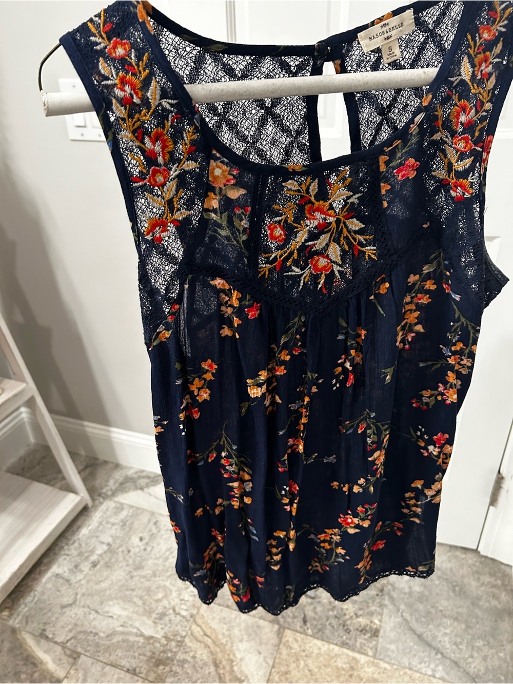 Mason & Belle Navy Floral Lace Camisole